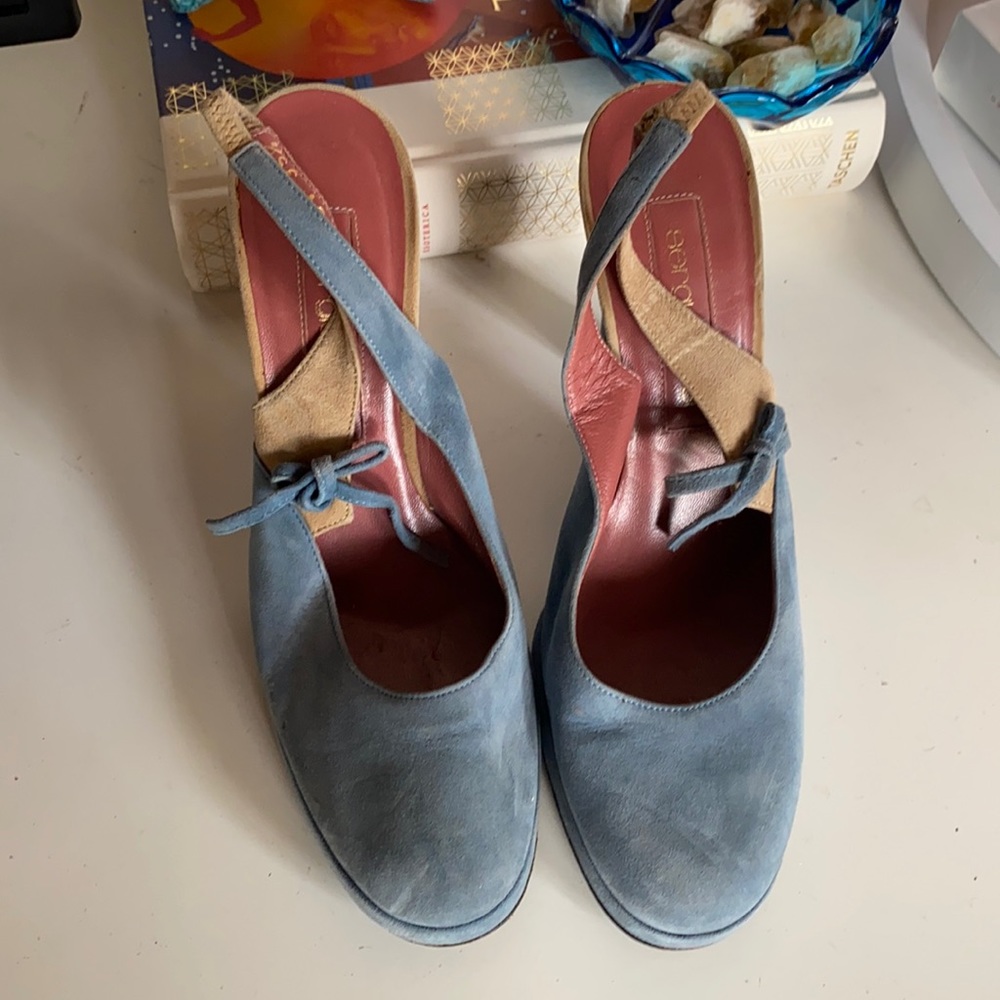 Sergio Rossi blue:tan suede platform pumps 35.5